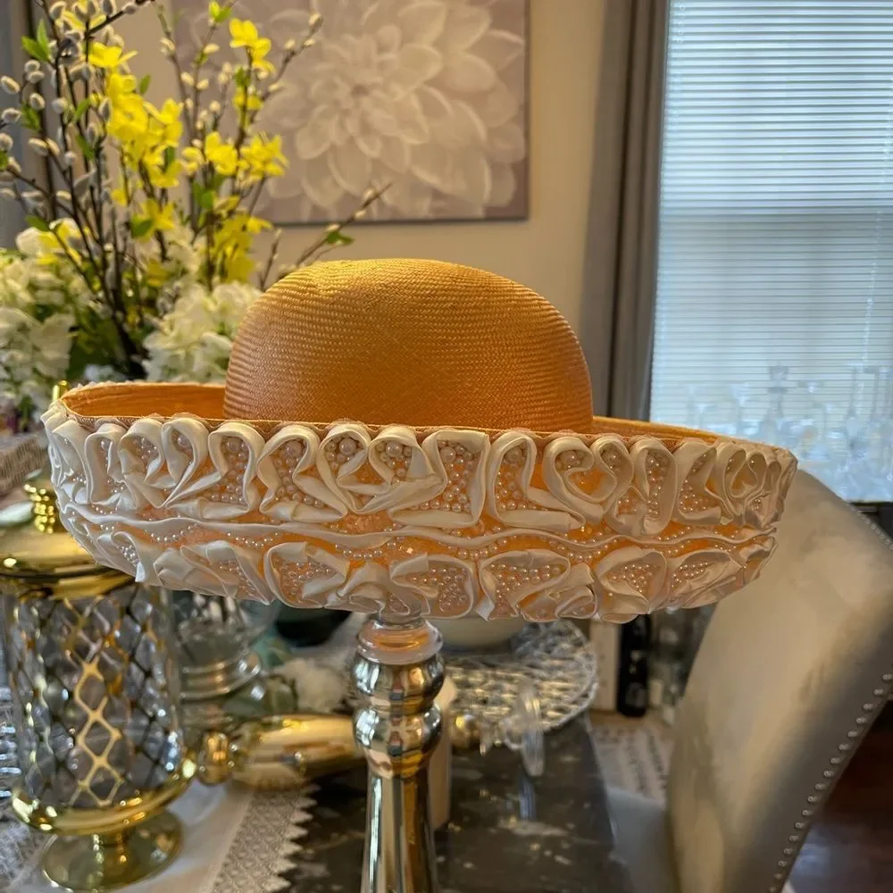 B. Michael Pearl Ribbon Embellished Straw Hat - Picture 8 of 11